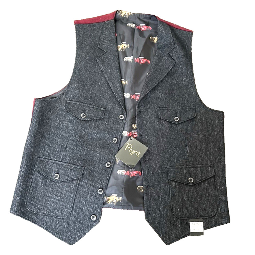 NWT FLYNT Mens Herringbone Vest Vintage Western Waistcoat Corduroy Back‎ M